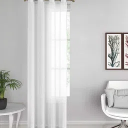 the conversion White Stripes Linen Stripes 9ft Sheer Eyelet Longdoor Curtain (1 Pc) image 1