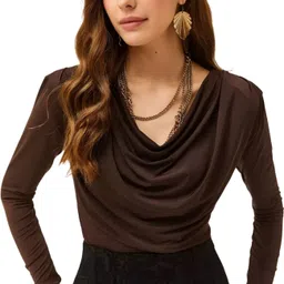 sightbomb Formal Extended Sleeves Solid Women Brown Top image 1