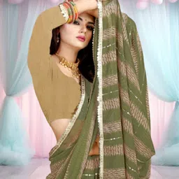 jayu Digital Print, Embroidered, Printed, Striped Bollywood Georgette Saree image 2