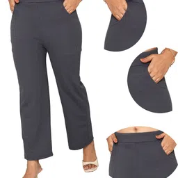 fashion bazaar Women Regular Fit Grey Cotton Blend Trousers image 1