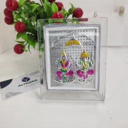 Pure Silver Ganesh Laxmi Frame Glass Cover Protect for Puja & Gifting (12x10 cm) Decorative Showpiece - 12 cm-image-6