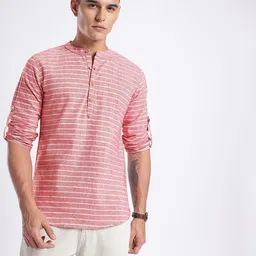 anouk rustic Men Striped Cotton Blend Straight Kurta image 5