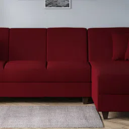 woodsworth from pepperfry Alba Fabric LHS Sectional Sofa (3 + Lounger) in Garnet Red Colour image 1