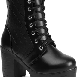 kliev paris Women's Round Toe Boots Lace Up Chunky Block Heel Boots for Women Boots For Women image 5