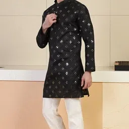 tasva fab Men Embroidered Cotton Blend Straight Kurta-picture-12
