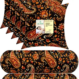 actos Combo Set Of 5 Cushion And 2 Microfibre Floral Bolster Pack of 7-picture-30