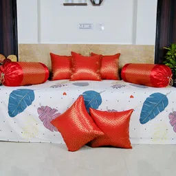 raccoon Microfibre Bolster Pack of 7 Solid With Cover,Combo Set Of 5 Premium Cushions & 2 Bolster Set image 5