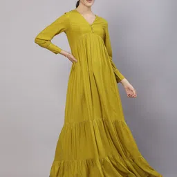 aayu Women Layered Light Green Maxi/Full Length Dress image 3