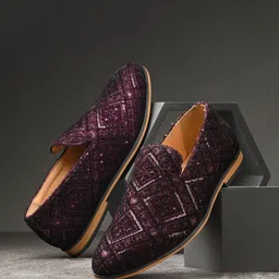 san frissco Men Bordo Casual Ethnic Velvet Embroidered Slip On Mojaris Shoes Slip On For Men-picture-15