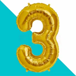propsicle Solid 16" Inch 3 Year Golden Foil Balloon / 3 Number Foil Balloon for Birthday Party Decoration / Three No. Gold Balloon for Kids Happy Birthday - Pack of 1 Balloon image 3