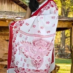 happy creation Woven Jamdani Handloom Cotton Blend Saree-picture-10