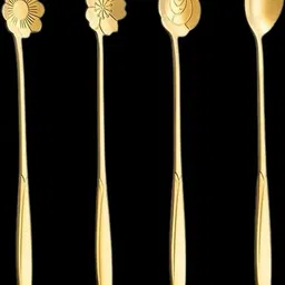 RHNFASHION 4pcs golden spons,coffee spoon, flower teaspoons,Desserts Spoons Stainless Steel Cutlery Set-picture-13