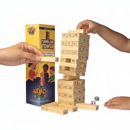 hello toys 54 Pc Wooden Tumbling Tower Jenga Game | Family & Kids Indoor Stacking Toy image 5