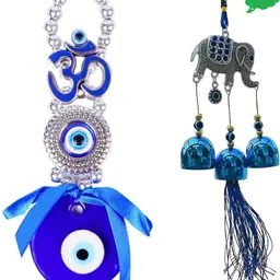 bzilo Combo OM With Blue Pendant & Elephant Evil Eye For Car Home Design May Vary D4 Polyresin Windchime-picture-12