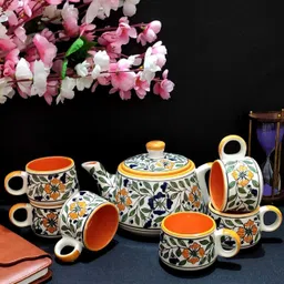 laxmi creation Pack of 6 Ceramic Mughal Tea set with kettle ( pack of 6 cup and 1 kettle) image 3