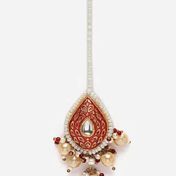 DUGRISTYLE Gold-Plated Kundan Studded & Pearl Beaded Maang Tikka image 3