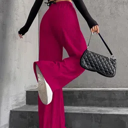 Women Loose Fit Pink Polyester Trousers-image-48