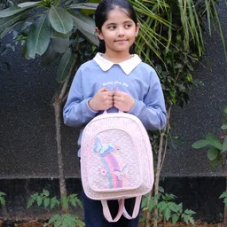 dukiekooky 7.5 L Backpack Girls Pink Sequin Design with Glitter Details Butterfly Rainbow Mini Backpack image 2
