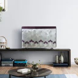 ANSHMJIMN Purple Floral Embroidered Fabric Cover for 32 inch Tv & Monitor - WHITE KUNJA 32-picture-12