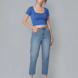 flying machine Women Regular Mid Rise Dark Blue Jeans image 3