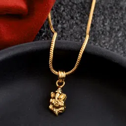 Ganpati Bappa Gold Plated Locket With Gold 22kt Chain For Grils Boys Men Women Gold-plated Brass Pendant Set-image-4