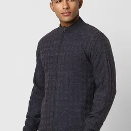 Peter England Casuals Abstract Self Design Mock Collar Front Open Sweater image 3