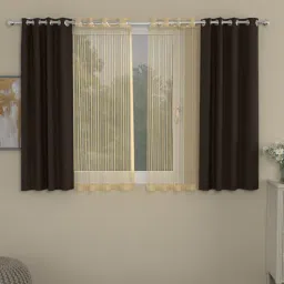 Brown Striped Polyester 5 Ft Blackout Eyelet Window Curtains (Set of 4)-image-24