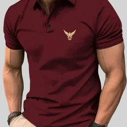 tazo Men Solid Polo Neck Cotton Blend Maroon T-Shirt-picture-19