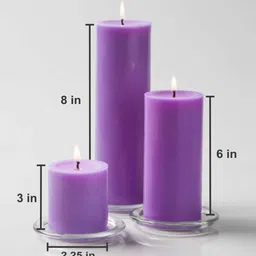 aromatic fables Lavender Scented Set Of 3 Light Purple Colo+I90r Pillar Candles image 3