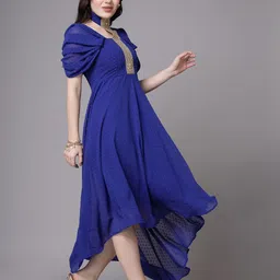 aayu Women Asymmetric Dark Blue Ankle Length Dress image 3