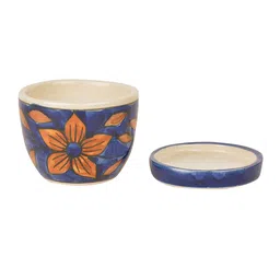 StyleMyWay Blue & Brown Hand Painted Ceramic Planter With Tray image 4