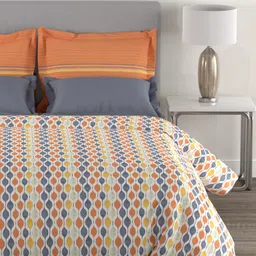 MYTRIDENT Orange  White Geometric Cotton 144 TC Queen Bedsheet With 2 Pillow Covers image 3