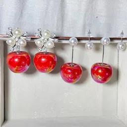chini creations Cherry Drop Earrings – Pearl & Crystal Accents (Set of 2 Styles) Plastic Earring Set-picture-16