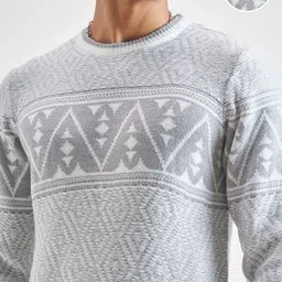 highlander Men Solid Round Neck White Sweater image 5