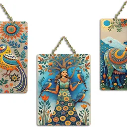 artvibes Sacred Nature & Girl With Birds Cow Art Decorative Wall Hanging (WH_9685N) Pack of 3-picture-21
