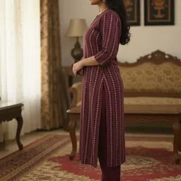 hadia attire Women Cotton Blend Kurti Pant Set image 5