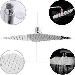high grade Heavy Quality Ultra Slim Shower 8 X 8 Stainless Steel 304 Grade + 15 Inch Heavy Square Shower Arm 18 Ghz + Square Flange Complete Set Shower Head Shower Head Fixed Mount image 3