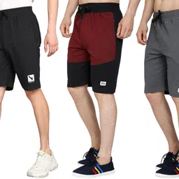 gyrfalcon Pack of 3 Self Design Men Dark Grey, Maroon, Grey Regular Shorts-picture-17