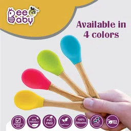 beebaby Nurture Bambu Silicone Baby Feeding Spoons. 100% BPA Free Weaning Spoons.- Wooden Handle, Silicone Tip image 5