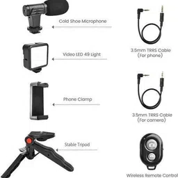 NETZI Vlogging Kit 6 in 1 for iPhone, Android (with Tripod), Mini LED Tripod Kit image 2