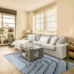 obeetee Blue Abstract Wool and Cotton 5 ft x 8 ft Hand tufted Carpet-picture-21