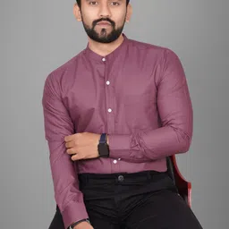 voroxy Men Regular Fit Solid Mandarin Collar Formal Shirt image 3