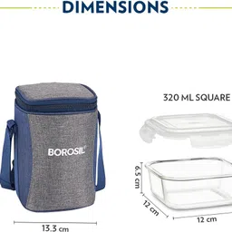 borosil Alra Borosicate Glass Lunchbox, 3 pc Square Set (320 ml Each), Office Tiffin 3 Containers Lunch Box image 2