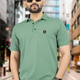 vebnor Men Solid Polo Neck Polyester Light Green T-Shirt-picture-24