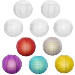 5 white & 5multi paper Hanging Lantern Pack of 10 (12 inch) 13 Multicolor Paper Hanging Lantern-image-30