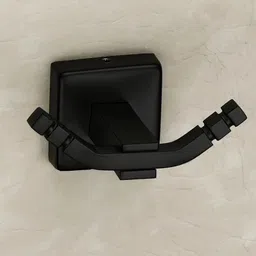 EVANEX VITA Wall Mounted Double Robe Hook Towel Hanger (Black Matt) 3.58 inch 2 Bar Towel Rod image 5