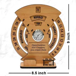 gojeeva Analog BambooCalendar 2024 with Desk Organizer for Office / Home Clock image 3