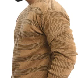 life and style Men Self Design Round Neck Beige Sweater image 3