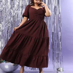 instafab plus Women A-line Maroon Above Knee/Mid Thigh Length Dress image 1