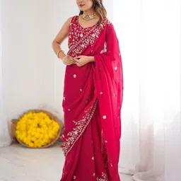 satrani Embroidered, Embellished Bollywood Jimmy choo, Tissue Saree image 5
